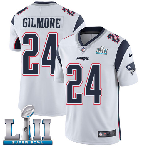 Men's Nike Patriots #24 Stephon Gilmore White Super Bowl LII Stitched NFL Vapor Untouchable Limited Jersey