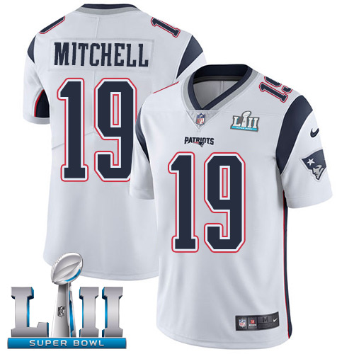 Men's Nike Patriots #19 Malcolm Mitchell White Super Bowl LII Stitched NFL Vapor Untouchable Limited Jersey