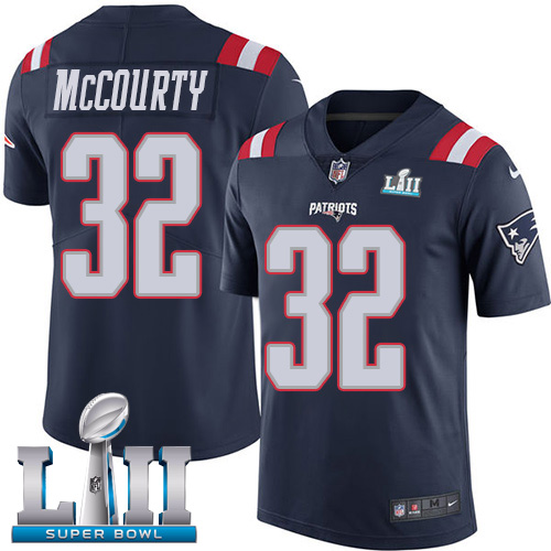 Men's Nike Patriots #32 Devin McCourty Navy Blue Super Bowl LII Stitched NFL Limited Rush Jersey