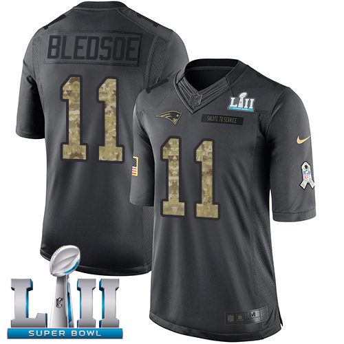 Men's Nike Patriots #11 Drew Bledsoe Black Super Bowl LII Stitched NFL Limited 2016 Salute To Service Jersey