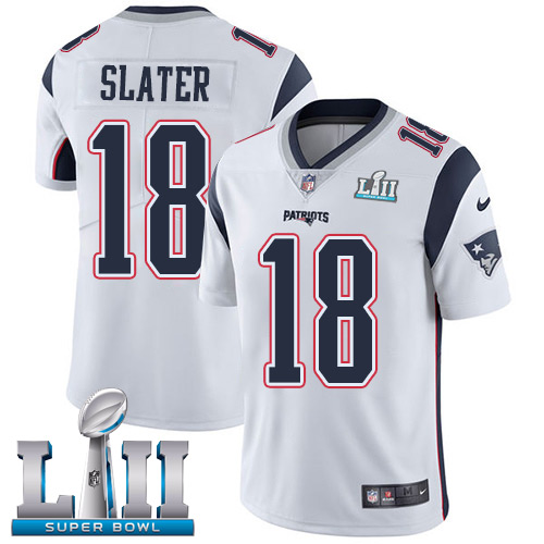 Men's Nike Patriots #18 Matt Slater White Super Bowl LII Stitched NFL Vapor Untouchable Limited Jersey