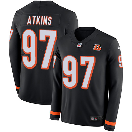 Nike Bengals #97 Geno Atkins Black Team Color Men's Stitched NFL Limited Therma Long Sleeve Jersey