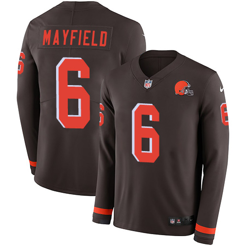 Nike Browns #6 Baker Mayfield Brown Team Color Men's Stitched NFL Limited Therma Long Sleeve Jersey