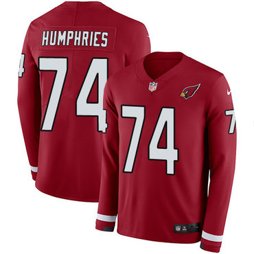 Nike Cardinals #74 D.J. Humphries Red Team Color Men's Stitched NFL Limited Therma Long Sleeve Jersey