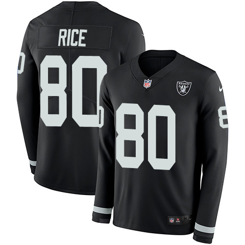 Nike Raiders #80 Jerry Rice Black Team Color Men's Stitched NFL Limited Therma Long Sleeve Jersey