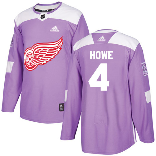 Adidas Red Wings #4 Gordie Howe Purple Authentic Fights Cancer Stitched NHL Jersey