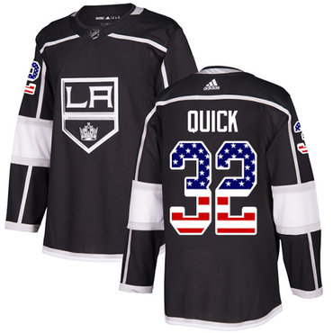 Adidas Kings #32 Jonathan Quick Black Home Authentic USA Flag Stitched NHL Jersey