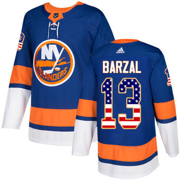 Adidas Islanders #13 Mathew Barzal Royal Blue Home Authentic USA Flag Stitched NHL Jersey