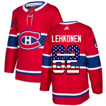 Adidas Canadiens #62 Artturi Lehkonen Red Home Authentic USA Flag Stitched NHL Jersey