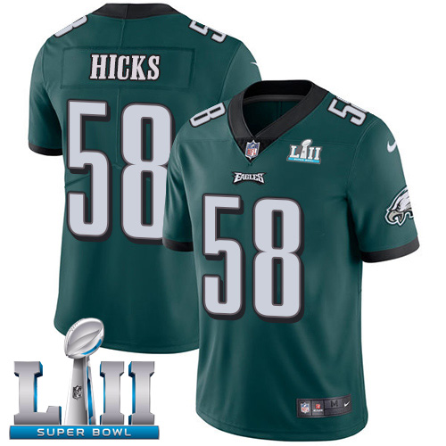 Youth Nike Philadelphia Eagles #58 Jordan Hicks Midnight Green Team Color Super Bowl LII Stitched NFL Vapor Untouchable Limited Jersey