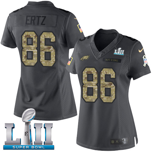 Women's Nike Philadelphia Eagles #86 Zach Ertz Black Super Bowl LII Stitched NFL Limited 2016 Salute to Service Jersey