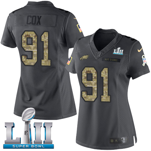 Women's Nike Philadelphia Eagles #91 Fletcher Cox Black Super Bowl LII Stitched NFL Limited 2016 Salute to Service Jersey