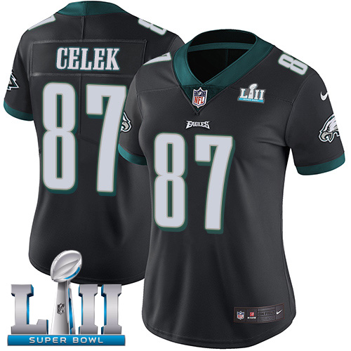 Women's Nike Philadelphia Eagles #87 Brent Celek Black Alternate Super Bowl LII Stitched NFL Vapor Untouchable Limited Jersey