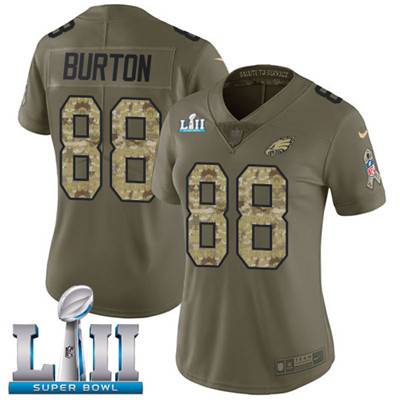 Women's Nike Philadelphia Eagles #88 Trey Burton Olive Camo Super Bowl LII Stitched NFL Limited 2017 Salute to Service Jersey