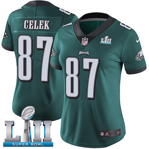 Women's Nike Philadelphia Eagles #87 Brent Celek Midnight Green Team Color Super Bowl LII Stitched NFL Vapor Untouchable Limited Jersey