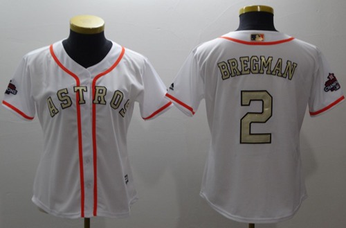 Houston Astros #2 Alex Bregman White 2017 World Series Champions Gold Program Cool Base Women's Stitched Baseball Jersey