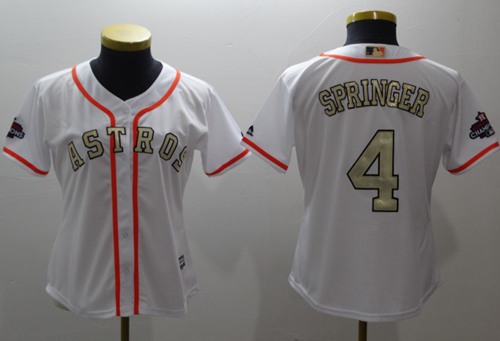 Houston Astros #4 George Springer White 2017 World Series Champions Gold Program Cool Base Women's Stitched Baseball Jersey