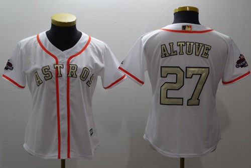 Houston Astros #27 Jose Altuve White 2017 World Series Champions Gold Program Cool Base Women's Stitched Baseball Jersey