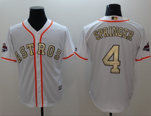 Houston Astros #4 George Springer White 2017 World Series Champions Gold Program Cool Base Stitched Baseball Jersey