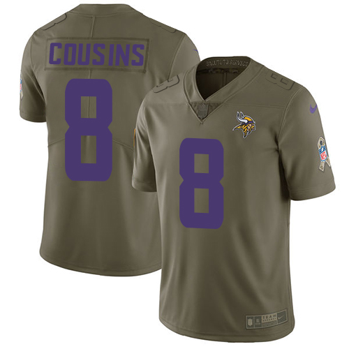 NikeMinnesota Vikings #8 Kirk Cousins Olive Men's Stitched NFL Limited 2017 Salute to Service Jersey