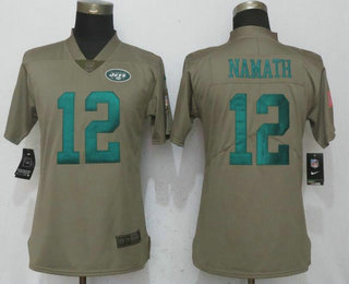 Women's New York Jets #12 Joe Namath Olive 2017 Salute To Service Stitched NFL Nike Limited Jersey