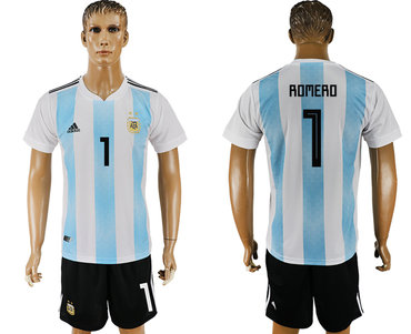 Argentina #1 ROMERO Home 2018 FIFA World Cup Soccer Jersey