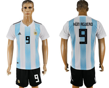 Argentina #9 KUN AGUERO Home 2018 FIFA World Cup Soccer Jersey