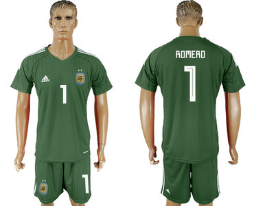 Argentina #1 ROMERO Army Green Goalkeeper 2018 FIFA World Cup Soccer Jersey