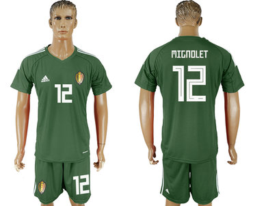 Belgium #12 MIGNOLET Military Green Goalkeeper 2018 FIFA World Cup Soccer Jersey