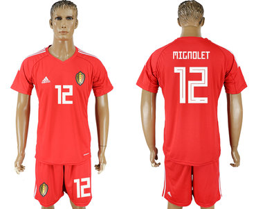 Belgium #12 MIGNOLET Red Goalkeeper 2018 FIFA World Cup Soccer Jersey