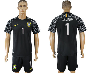 Brazil #1 BECKER Black Goalkeeper 2018 FIFA World Cup Soccer Jersey