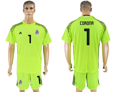 Mexico #1 CORONA Fluorescent Green Goalkeeper 2018 FIFA World Cup Soccer Jersey