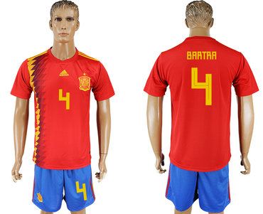 Spain #4 BARTRA Home 2018 FIFA World Cup Soccer Jersey