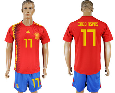 Spain #17 IAGO ASPAS Home 2018 FIFA World Cup Soccer Jersey