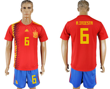 Spain #6 A.INIESTA Home 2018 FIFA World Cup Soccer Jersey