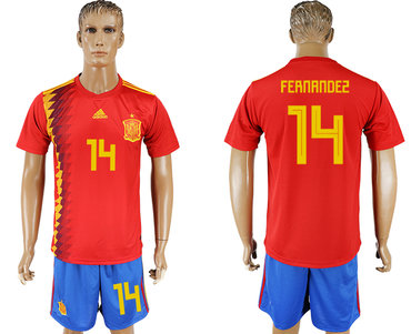 Spain #14 FERNANDEZ Home 2018 FIFA World Cup Soccer Jersey