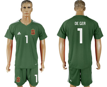 Spain #1 DE GEA Military Green Goalkeeper 2018 FIFA World Cup Soccer Jersey