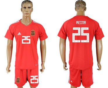 Spain #25 REINA Red Goalkeeper 2018 FIFA World Cup Soccer Jersey