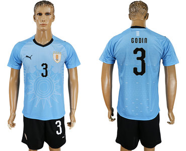 Uruguay #3 GODIN Home 2018 FIFA World Cup Soccer Jersey