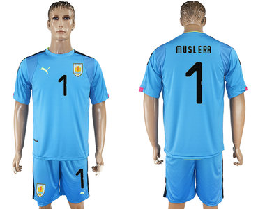 Uruguay #1 MUSLERA Lake Blue Goalkeeper 2018 FIFA World Cup Soccer Jersey