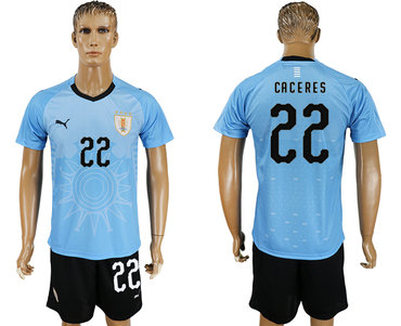 Uruguay #22 CACERES Home 2018 FIFA World Cup Soccer Jersey