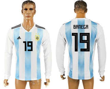 Argentina BANEGA Home 2018 FIFA World Cup Long Sleeve Thailand Soccer Jersey