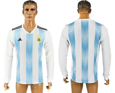 Argentina Home 2018 FIFA World Cup Long Sleeve Thailand Soccer Jersey