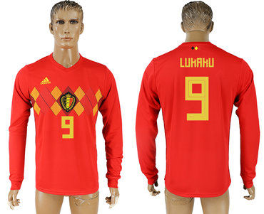 Belgium #9 LUKAKU Home 2018 FIFA World Cup Long Sleeve Thailand Soccer Jersey