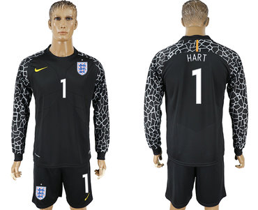 England #1 HART Black Goalkeeper 2018 FIFA World Cup Long Sleeve Soccer Jersey