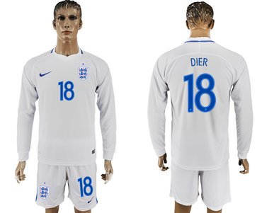 England #18 DIER Goalkeeper Home 2018 FIFA World Cup Long Sleeve Soccer Jersey