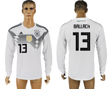 Germany #13 BALLACK Home 2018 FIFA World Cup Long Sleeve Thailand Soccer Jersey