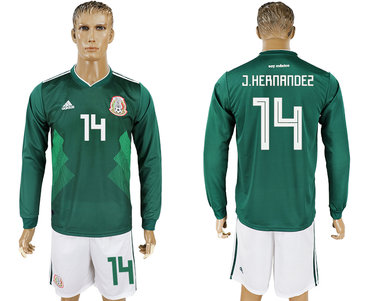 Mexico #14 J. HERNANDEZ Home 2018 FIFA World Cup Long Sleeve Soccer Jersey