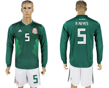 Mexico #5 A.REYES Home 2018 FIFA World Cup Long Sleeve Soccer Jersey