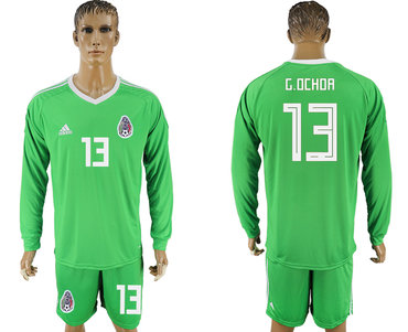 Mexico #13 G.OCHOA Green Goalkeeper 2018 FIFA World Cup Long Sleeve Soccer Jersey